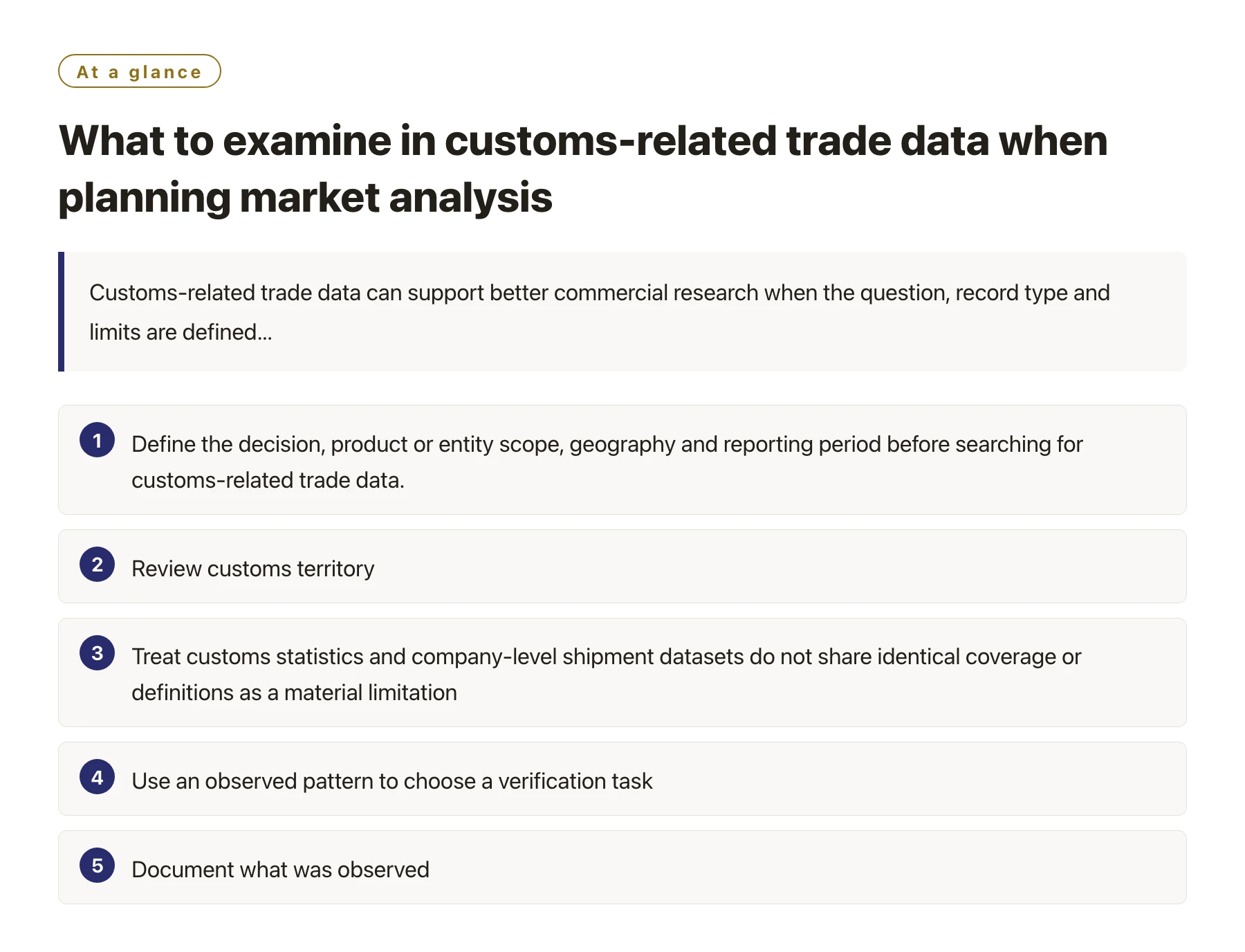 What to examine in customs-related trade data when planning market analysis——全文要点速览