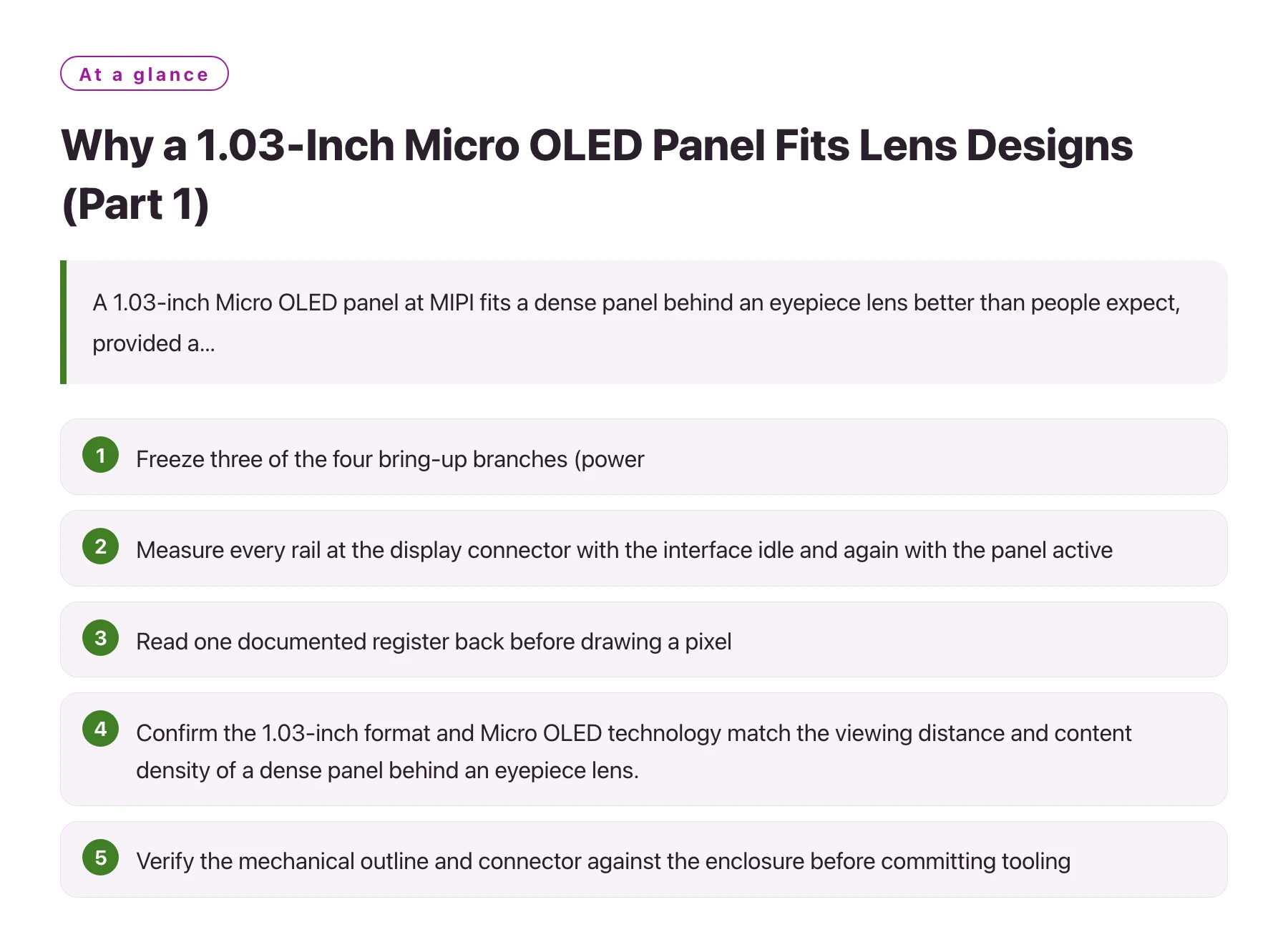 Why a 1.03-Inch Micro OLED Panel Fits Lens Designs (Part 1)——全文要点速览